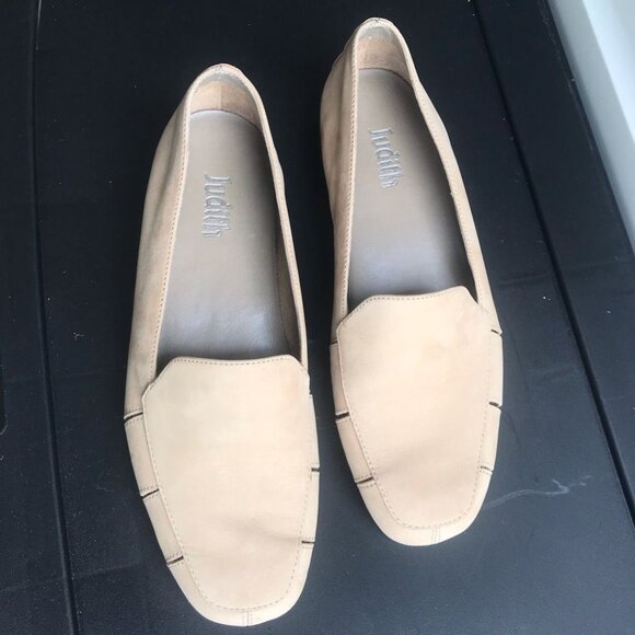 Judith Shoes - Judith Womens Slip On Loafer Shoes Beige Leather Cut Out 25631 Comfort 7 W